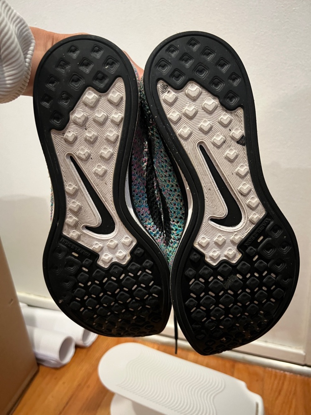 Nike Multicolor Flyknit Sneakers with Black Swoosh - Picture 4 of 9
